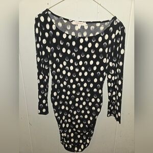 Womens Ellen Tracy Polka Dot Long Sleeve Dress Scrunched Side Size Medium